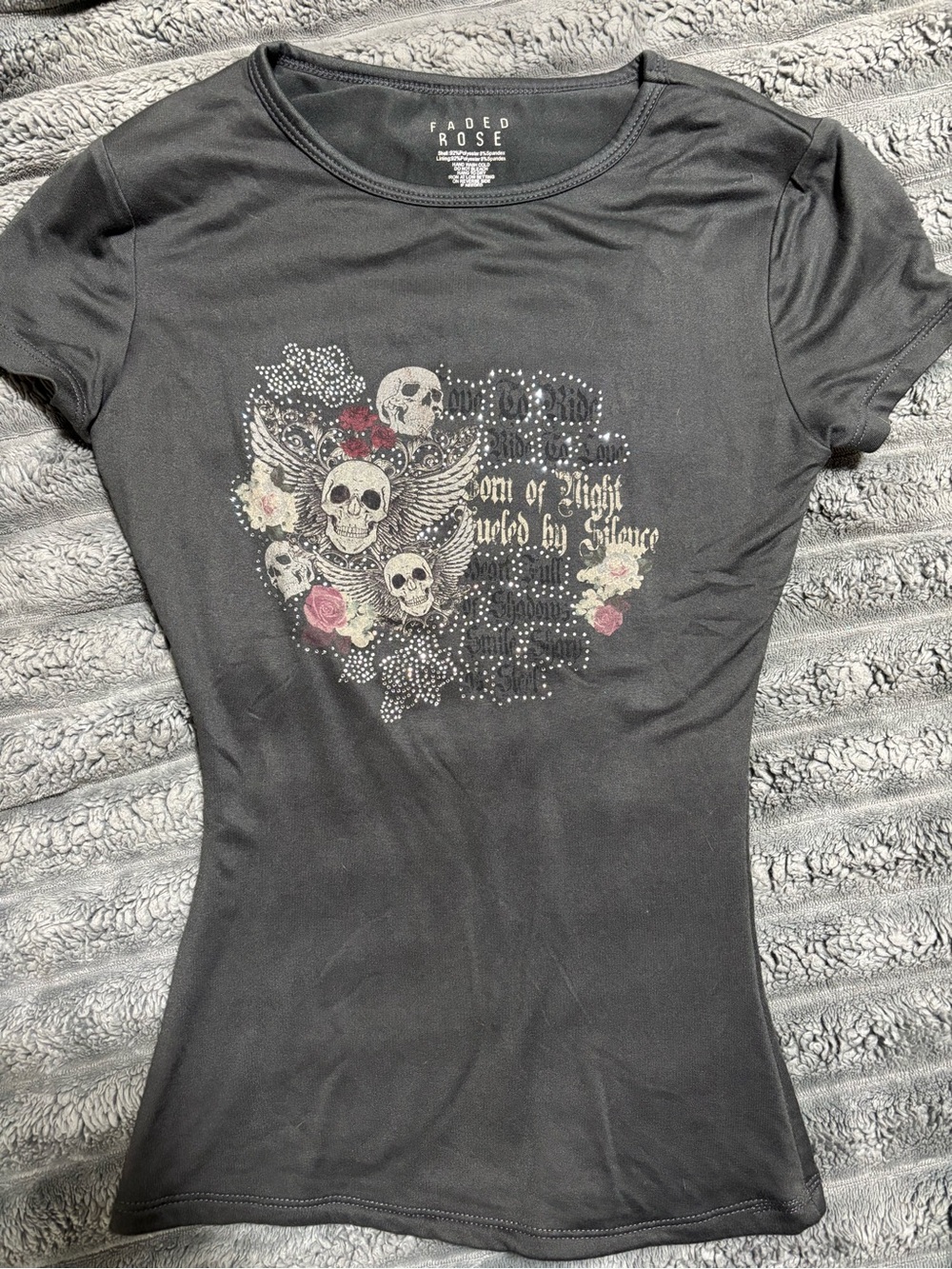 Faded Rose Women's Black Short Sleeve Skull & Rose Graphic Tee